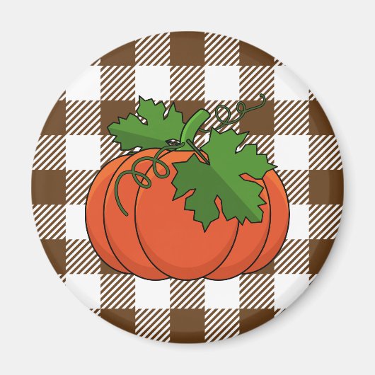 Oranje pompoen op White Brown Checkered Pattern Magneet (Voorkant)