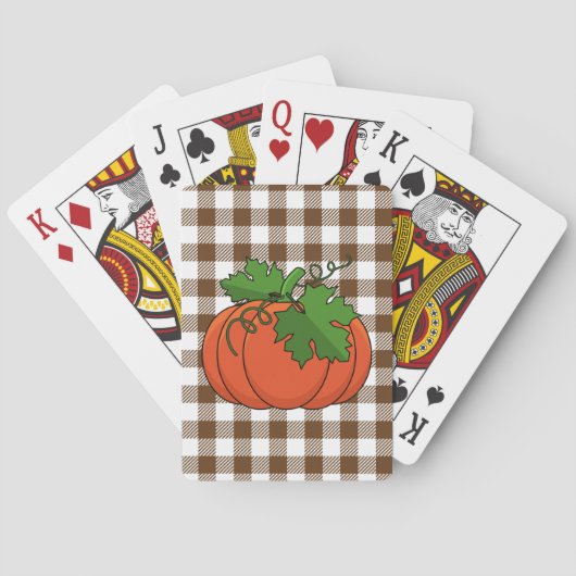 Oranje pompoen op White Brown Checkered Pattern Pokerkaarten (Achterkant)