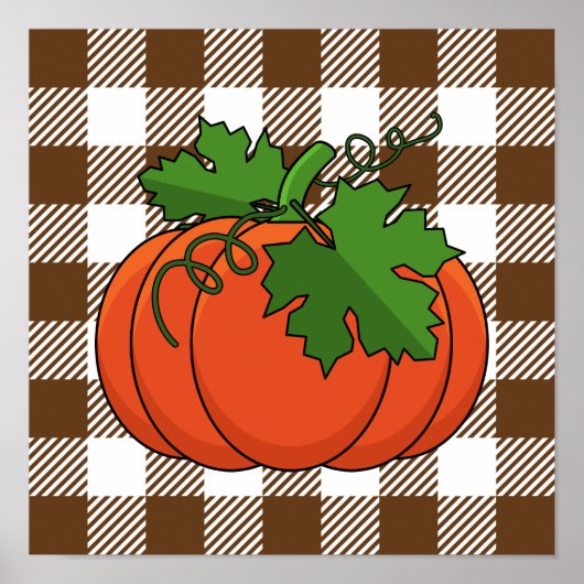 Oranje pompoen op White Brown Checkered Pattern Poster (Voorkant)