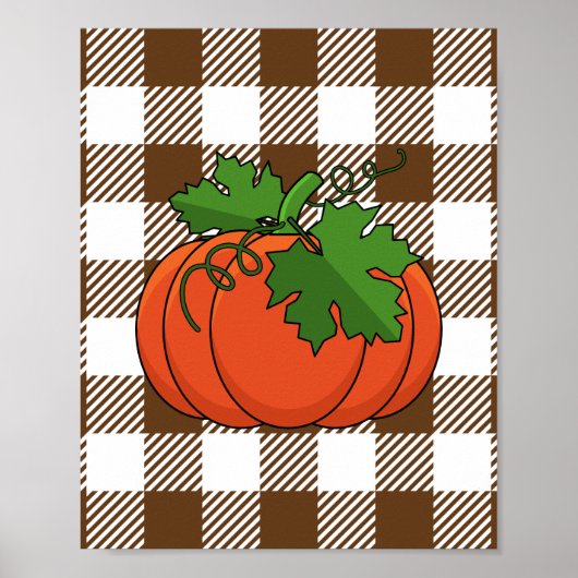 Oranje pompoen op White Brown Checkered Pattern Poster (Voorkant)