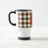 Oranje pompoen op White Brown Checkered Pattern Reisbeker (Links)