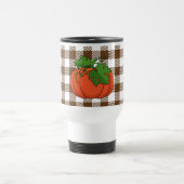 Oranje pompoen op White Brown Checkered Pattern Reisbeker (Center)