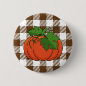 Oranje pompoen op White Brown Checkered Pattern Ronde Button 5,7 Cm (Voorkant)