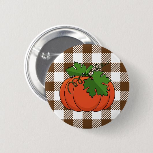 Oranje pompoen op White Brown Checkered Pattern Ronde Button 5,7 Cm (Voorkant /achterkant)