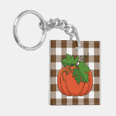 Oranje pompoen op White Brown Checkered Pattern Sleutelhanger (Voorkant Links)