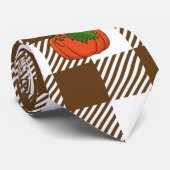 Oranje pompoen op White Brown Checkered Pattern Stropdas (Opgerold)