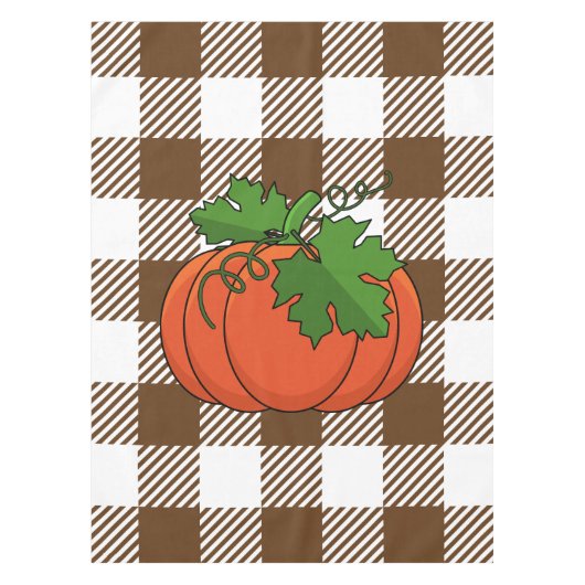 Oranje pompoen op White Brown Checkered Pattern Tafelkleed (Voorkant)