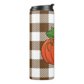 Oranje pompoen op White Brown Checkered Pattern Thermosbeker (Gedraaid links)
