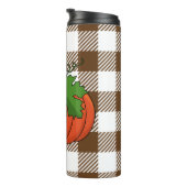 Oranje pompoen op White Brown Checkered Pattern Thermosbeker (Geroteerd rechts)