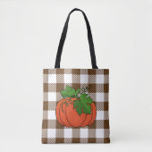 Oranje pompoen op White Brown Checkered Pattern Tote Bag (Voorkant)