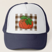 Oranje pompoen op White Brown Checkered Pattern Trucker Pet (Voorkant)