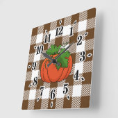Oranje pompoen op White Brown Checkered Pattern Vierkante Klok (Hoek)