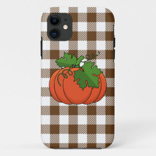Oranje pompoen op wit bruin geruit patroon Case-Mate iPhone case