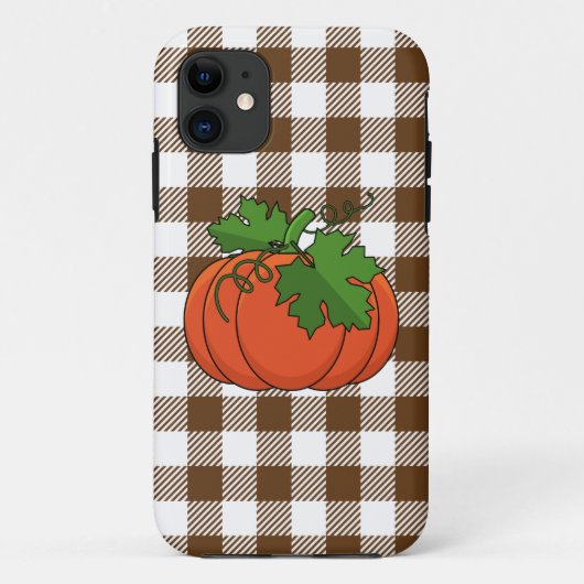 Oranje pompoen op wit bruin geruit patroon Case-Mate iPhone case (Achterkant)