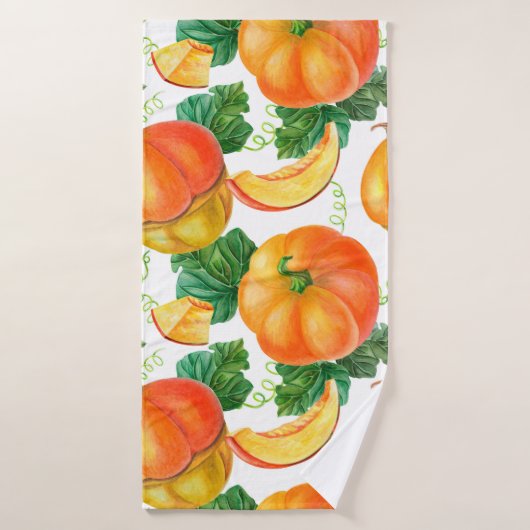 Oranje pompoen op witte achtergrond. Naadloze vlek Badhanddoek (Badhanddoek)