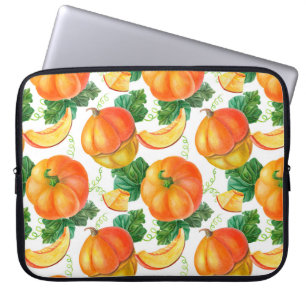 Oranje pompoen op witte achtergrond. Naadloze vlek Laptop Sleeve