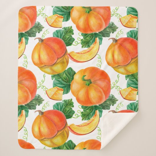 Oranje pompoen op witte achtergrond. Naadloze vlek Sherpa Deken (Voorkant)