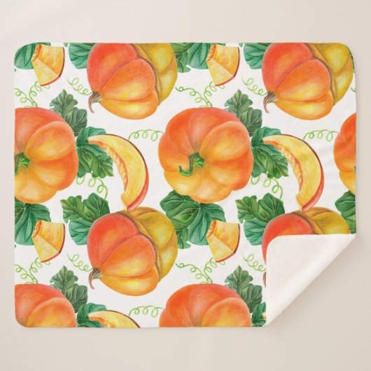 Oranje pompoen op witte achtergrond. Naadloze vlek Sherpa Deken (Voorkant (horizontaal))