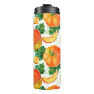 Oranje pompoen op witte achtergrond. Naadloze vlek Thermosbeker
