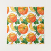 Oranje pompoen op witte achtergrond. Naadloze vlek Wandkleed (Voorkant (horizontaal))