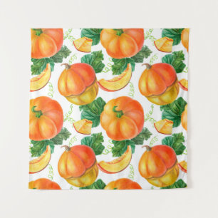 Oranje pompoen op witte achtergrond. Naadloze vlek Wandkleed