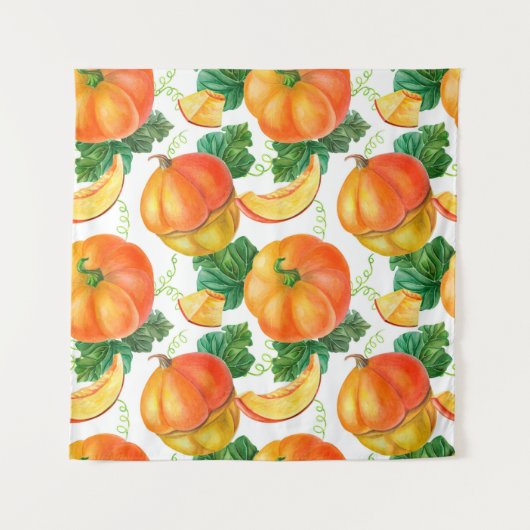 Oranje pompoen op witte achtergrond. Naadloze vlek Wandkleed (Voorkant)