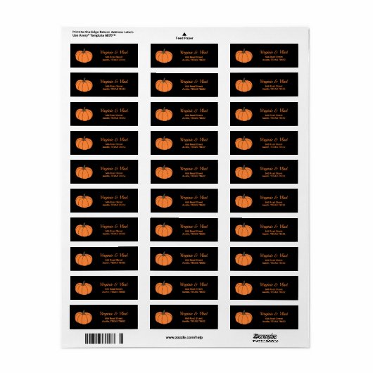 Oranje Pompoen op zwart retouradres label (Full Sheet)