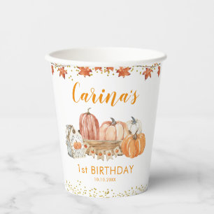 Oranje Pompoen Patch Herfst Verjaardag Papier Cup Papieren Bekers