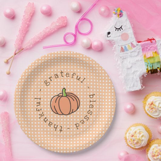 Oranje Pompoen Polka Dot Thanksgiving Diner Papieren Bordje (Feest)
