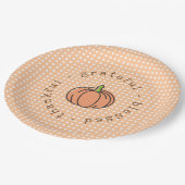 Oranje Pompoen Polka Dot Thanksgiving Diner Papieren Bordje (Gekanteld)