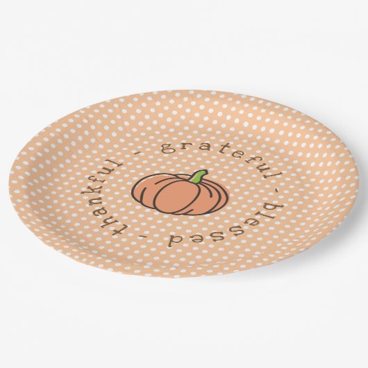 Oranje Pompoen Polka Dot Thanksgiving Diner Papieren Bordje (Gekanteld)