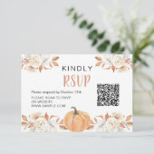 Oranje pompoen rustieke 1e verjaardag RSVP-kaart Bedankkaart (Staand voorkant)