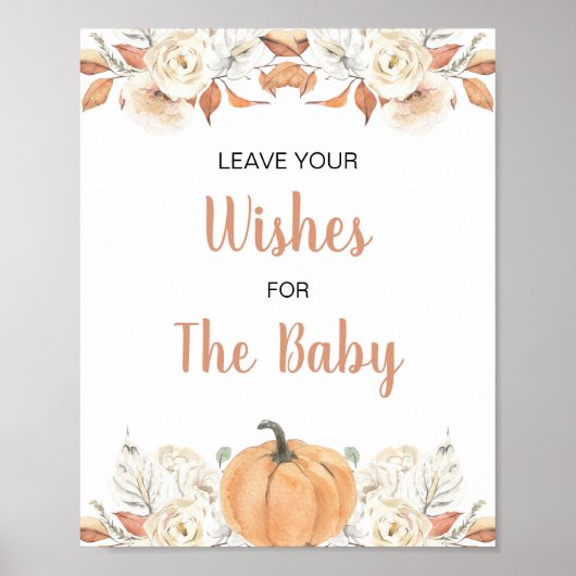 Oranje Pompoen Rustieke Bloemen Wensen voor Baby S Poster (Voorkant)