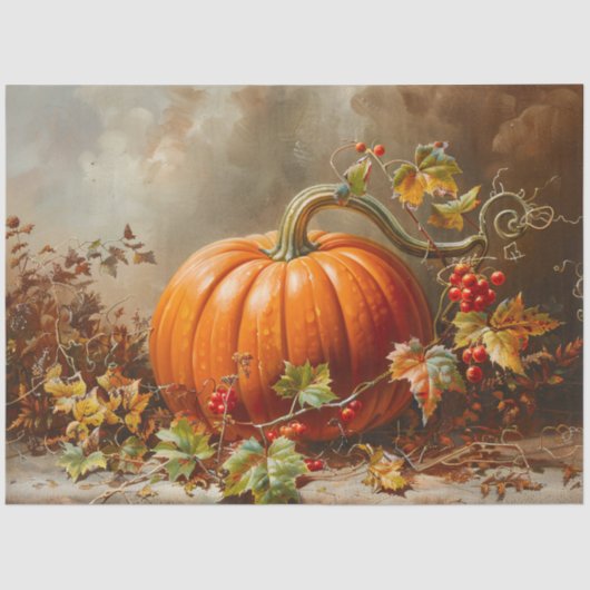  Oranje Pompoen Schilderij Decoupage Tissuepapier (Voorkant)