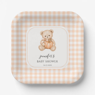 Oranje Pompoen Teddybeer Herfst Baby Shower Papieren Bordje