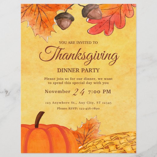 Oranje Pompoen Thanksgiving diner partij Printable Flyer (Voorkant)