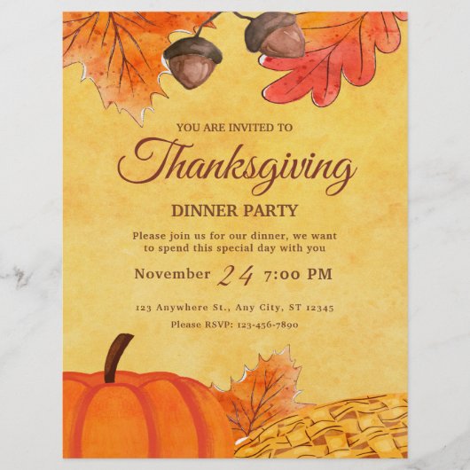 Oranje Pompoen Thanksgiving diner partij Printable Flyer (Voorkant)