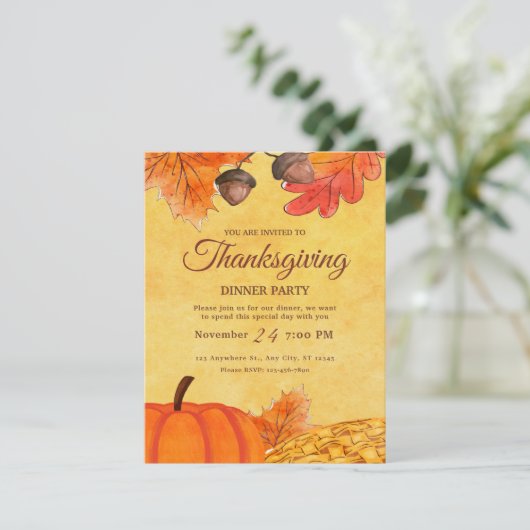 Oranje Pompoen Thanksgiving diner partij Printable Kaart (Staand voorkant)