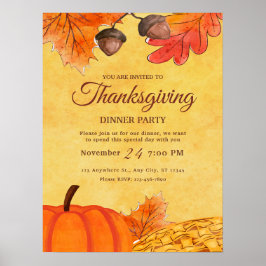 Oranje Pompoen Thanksgiving dinerfeest Uitnodiging Poster
