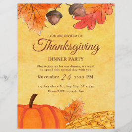 Oranje Pompoen Thanksgiving dinerfeest Uitprintbaa Flyer