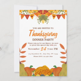 Oranje Pompoen Thanksgiving dinerfeest Uitprintbaa Kaart