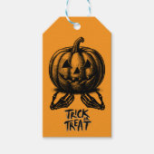 Oranje pompoen Trick or treat schedel Hand Spooky Cadeaulabel (Voorkant)
