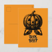 Oranje pompoen Trick or treat schedel Hand Spooky Feestdagenkaart (Voorkant / Achterkant)