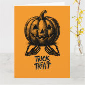 Oranje pompoen Trick or treat schedel Hand Spooky Kaart (Gele Bloem)