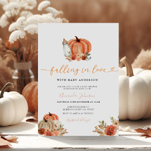 Oranje pompoen verliefd op Herfst Baby shower Kaart