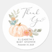 Oranje pompoen Waterverf Baby shower Dank u wel Ronde Sticker (Voorkant)