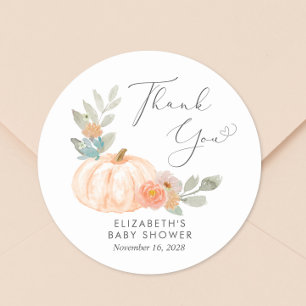 Oranje pompoen Waterverf Baby shower Dank u wel Ronde Sticker