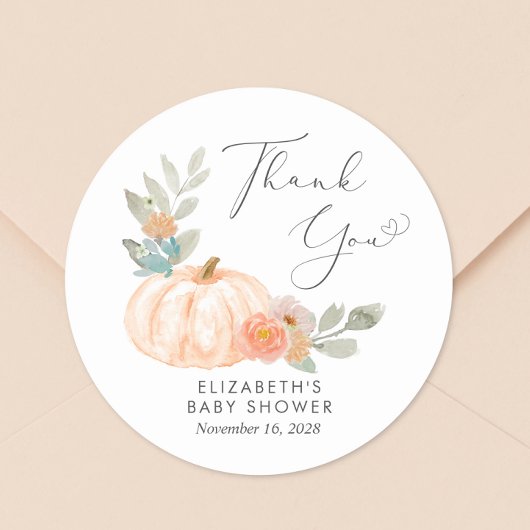 Oranje pompoen Waterverf Baby shower Dank u wel Ronde Sticker