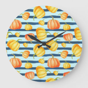 Oranje pompoen: waterverf gestreepte decor. grote klok