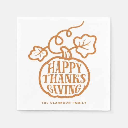 Oranje pompoenbelettering Happy Thanksgiving Servet (Voorkant)